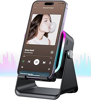 Induction Speaker 5-in-1 Bluetooth Audio for iPhone Android with Phone Stand | Adjustable Desktop Phone Holder with Charger & RGB Light, Cool Tech Gadgets Gifts for Men Women Teens