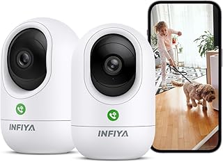 INFIYA 2K Indoor Camera-One-Touch Call Baby/Elderly Monitor Pet Camera 360&deg; PTZ & Intelligent Tracking for Home Security, Compatible with Alexa/Google Home(2.4GHz WiFi Only) - K7 2P