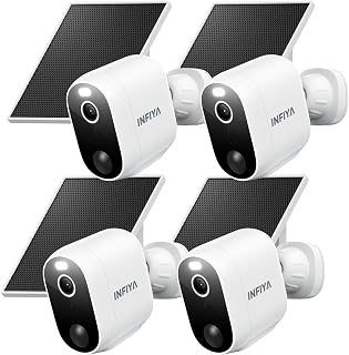 INFIYA Security Cameras Wireless Outdoor, Solar & Battery Powered, 4Pack | AI Human Detection, Instant Alert, Light & Siren, Color Night Vision, 2-Way Talk, SD Storage, Works with Alexa, 2.4G Wi-Fi