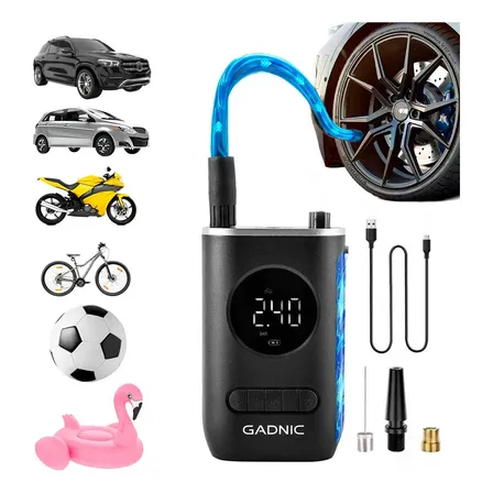 Inflador De Neumaticos Inalambrico Mini Recargable Gadnic Compresor De Aire Portatil 150 Psi Pantalla Digital Compacto Boquillas Incluidas