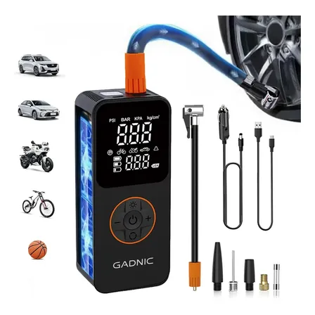 Inflador Inalambrico Gadnic Portatil Compresor De Aire 2600 mAh Digital Recargable Con Auto Stop Luz Led Para Neumaticos