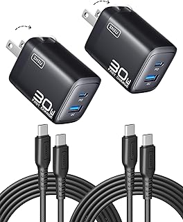 INIU Mini USB C Charger, 30W GaN Fast Charging ETL Certified Wall Adapter Block with Samrt Phone Protection, Dual Port with 5ft Type C Cable for iPhone 17 iPad Samsung Google Switch etc [2-Pack Black]
