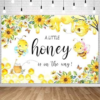 InMemory 7x5ft Bee Baby Shower Backdrop Banner Theme Party Decorations A Little Honey is On The Way Background for Photography Cute Gender Sign Backdrops Photo Booth Props