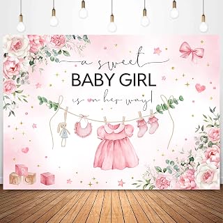 InMemory Pink Baby Shower Backdrop Oh Baby Clothes Welcome Newborn Party Decorations Banner Watercolor Floral A Sweet Girl is On The Way Sign Photography Background Photo Props 7x5ft