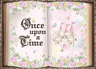 InMemory Pink Castle Once Upon a Time Backdrop Fairy Tale Magic Book Floral Flowers Butterfly Princess Little Girl Birthday Baby Shower Party Decorations Banner Background 6x4ft