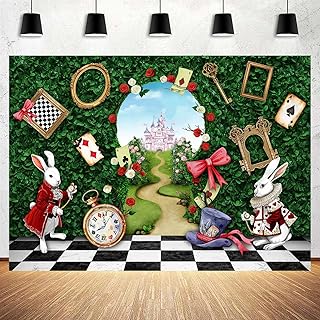 InMemory Wonderland Tea Party Decorations Backdrop Banner for Birthday Baby Shower Newborn Photography Fairy Tale Castle Green Grass Enchanted Magic Portrait Photo Background Props 7x5ft