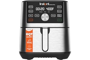 Instant Pot 6QT VORTEX Plus Air Fryer, 6-in-1, Air Fry, Broil, Dehydrate, Crisp, Roast, Reheat, Bake, Dishwasher-Safe Airfryer basket, from the Makers of Instant Pot, Stainless Steel