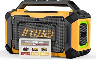 Inwa Jobsite Bluetooth Speakers Compatible with DeWalt 20V/FLEXVOLT & Milwaukee M18 Battery, 60W Portable Outdoor Wireless Boombox w/Bass, RGB Lights, Loud Speaker for Worksite/Workshop/Garage(Golden)