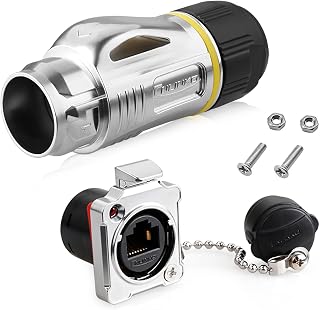 IP67 Waterproof Cat6 RJ45 Ethernet Connector 24-26 | Metal Plug Socket Set, 8P8C, -40&deg;F-185&deg;F, Push-Pull Lock, CAT5e CAT5 Supports, for Home, Industrial, Stage Signal Networks