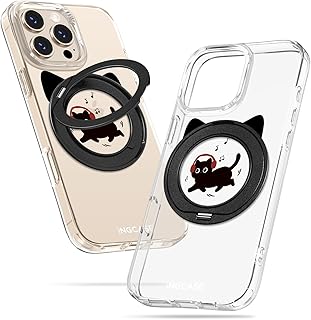 for iPhone 16 Pro Max Case with Stand- Cute Clear Phone Cases Compatible with MagSafe Cat Music Pattern for Women Girls Girly Soft TPU Magnetic Ring Protective Cover for Apple 16ProMax