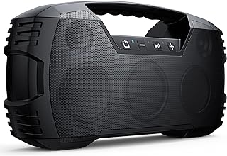 IPX7 Waterproof Outdoor Bluetooth Speaker, Wireless, 90W(Peak), 32H Playtime, Floating Design, Deep Bass & Loud Stereo Sound, Portable with Handle, Rugged for Pool, Beach, Kayaking, Hiking, Black