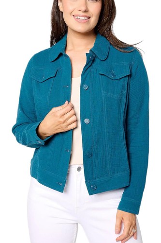 Isaac Mizrahi Live! Bridgehampton Cotton Gauze Jacket Deep Sea