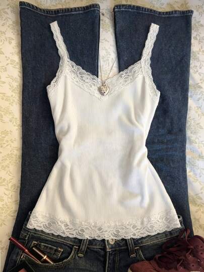 IslaSuriya Women's French Sweet Lace Patchwork Top For Date And Music Festival