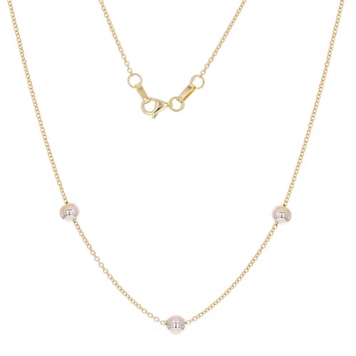 Italian 14k Two Tone Gold Polished Ball Bead Station Necklace 16.5" 5mm 2.1grams