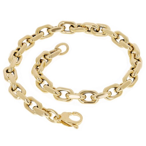 Italian 14k Yellow Gold Hollow Oval Link Rolo Chain Bracelet 8.25" 7.7mm 7.8gram