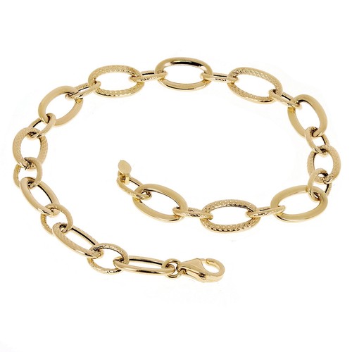 Italian 14k Yellow Gold Hollow Plain & Rope Oval Link Bracelet 7.5" 7mm 2.8grams