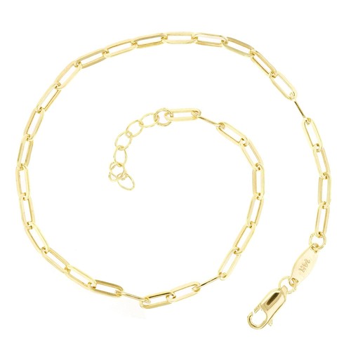 Italian 14k Yellow Gold Paper Clip Link Chain Bracelet 7" 2.3mm 1.1 grams