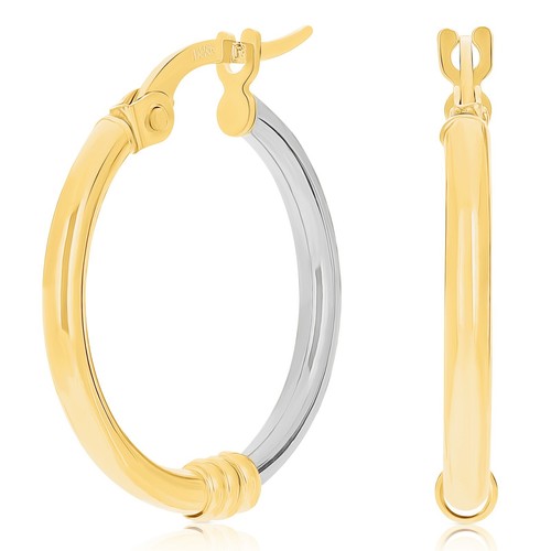 Italian 14k Yellow & White Gold Bright Shine Hollow Hoop Earrings 2.1 grams 2mm