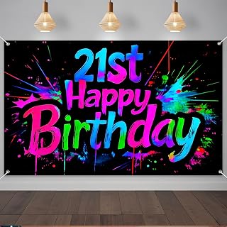 IVN 21st Happy Birthday Backdrop Banner 71x43 Inch Paint Splatter First Birthday Party Decorations Photography Background Photo Booth Props for birthday Party guests