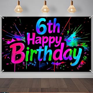 IVN 6th Birthday Backdrop Banner 71x43 Inch Neon Party Decorations Photography Background Photo Booth Props for Men Women