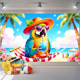 IVN Summer Backdrop Tropical Parrot Banner Beach Hawaii Decoration Polyester Background 71 x 43 in Nautical Cocktails Drinks Bar Party Supplies Holiday Photo Booth Prop It's 5 O' Clock Somewhere