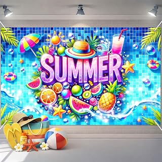 IVN Summer Banner 71x43 Inch Hawaiian Beach Luau Pool | Polyester Summer Hawaiian Beach Luau Theme Pool design for luau pool beach patio wall and summer party decor