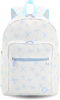 J World Zenpack Middle School Backpack with Laptop Compartment. Travel Backpack for Kids Adults with Luggage Sleeve. Cute Bookbag for Girls Boys, Blue Bows