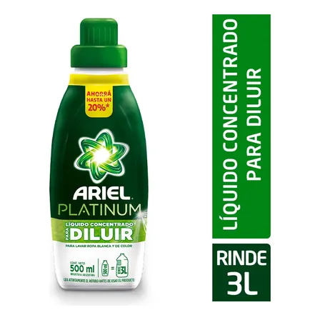 Jab&oacute;n L&iacute;quido Concentrado Para Diluir Ariel Platinum 500ml