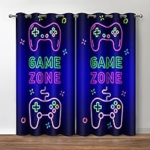 Jekeno Gaming Gamepad Blackout Curtains - Video Games Controller Neon Sign Pattern Drapes Decor Bedroom Apartment Playroom Living Room Darkening Grommet Window Treatments 2 Panels Set, 52x84 Inch