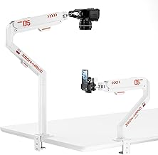 JINRAIKO Overhead Camera Mount with 360&deg; Adjustable Arm & Phone Holder for TikTok Live Streaming Photography Studio Content Creation, Desk Mount for for DSLR Camera/Webcam/Microphone, White