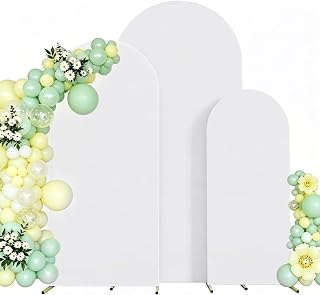 JINSUI White Arch Backdrop Cover Set of 3 (7.2ft, 6.6ft, 6ft) | Double-Sided, Stretchy Spandex Covers, Wrinkle-Resistant, Easy Setup, for Wedding, Baby Shower, Birthday Party, Graduation