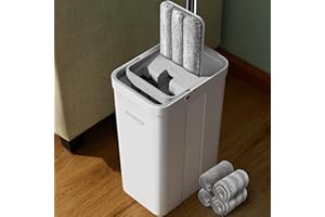 JOYMOOP Flat Mop System, Microfiber Mop and Bucket Set, White, Commercial & Household Use, Hardwood Floor & Wall Cleaning Mop with Long Handle, 4 Microfiber Pads