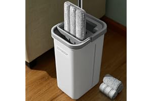 JOYMOOP Wall Mop and Bucket Set, Hands-Free Flat Floor Mop with 3 Washable Microfiber Pads, Wet and Dry Use, Ideal for Home and Commercial Floor Cleaning