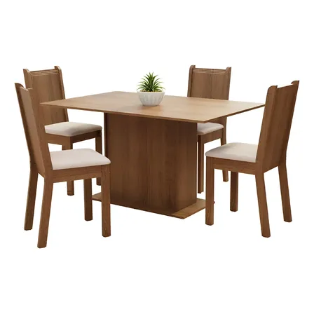 Juego de Comedor con Mesa y 4 Sillas Madesa 50077Q4TBE 4 Color Marr&oacute;n/beige