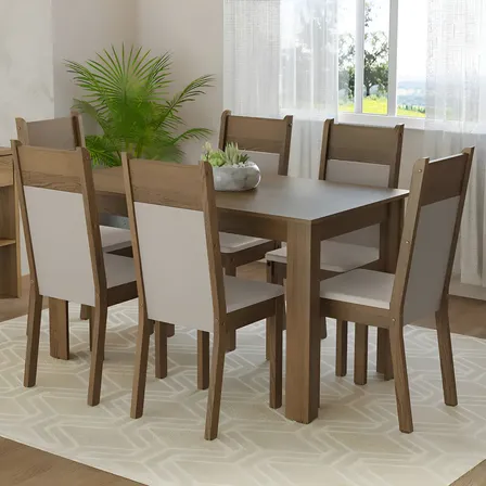 Juego De Comedor Madesa Bahamas Con 6 Sillas Mdja0601447gbe R&uacute;stico/crema/beige Liso