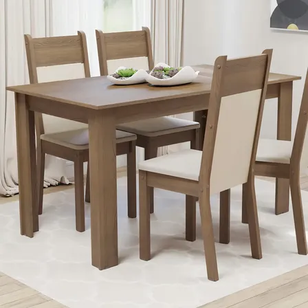 Juego de Comedor Madesa Ellen Con 4 Sillas Marron Crema