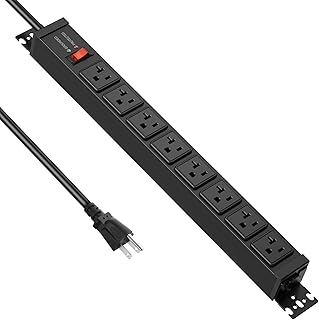 JUNNUJ 12 Gauge 360&deg; Rotating Mountable Power Strip, Black, 4 FT, 4 | 8 Outlet, Heavy Duty Metal Surge Protector, Extension Cord with Multiple Outlets, High Amp, 4800J for Garage Shop Industrial