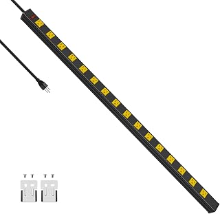 JUNNUJ Long Metal 16 Outlet Wide Spaced Power Strip, Yellow, 10 FT Cord