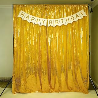 JYFLZQ Gold Sequin Backdrop Curtain 4.5x8ft 2 Panels, Not See Through & Non-Shedding Sequins Photo Booth Background for Vintage Party, Birthday, Wedding, Graduation Event Decor