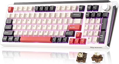 K98 Wireless Mechanical Keyboard,Tri-Mode BT5.0/2.4GHz/USB-C Hot Swappable Custom Keyboard,Gasket Structure,RGB Backlit Gaming Keyboard for Win & Mac(White&Red,Cocoa-V2 Switch)