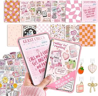Kaciola 12PCS Inserts Cardstock Paper for E-Reader, and 50PCS Scrapbook Stickers for Clear Case, 6.9"x4.8" Funny Theme E-Reader Back Cover Insert Decorating Accessories for Paper White 11th-12th