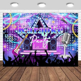 Karaoke Party Backdrop 8x6ft Electric Large Rock Star Music Theme Singing Speaker Guitar Band Disco Party Decorations Photography Background Banner Photo Studio Props (8x6ft)