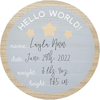 Kate & Milo Newborn Milestone Photo Props, Hello World Fill-in Wooden Photo Prop with Included Marker, Welcome Baby, New Baby Announcement, Gender-Neutral Baby D&eacute;cor