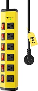 KeBen 6 Outlet Heavy Duty Power Strip with Individual Switches,Metal Mountable Power Outlet-1200J Surge Protection,14AWG,6FT Flat Plug Extension Cord,15A 1875W