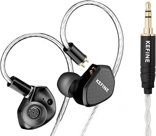 KGUSS KEFINE Klean HiFi Wired in-Ear Monitors, 10mm DLC Diaphragm Dynamic Driver in Ear Earphones, with 0.78mm 2-pin Detachable Silver-Plated Cable, Gaming Earbuds (No Mic 3.5mm, Black)