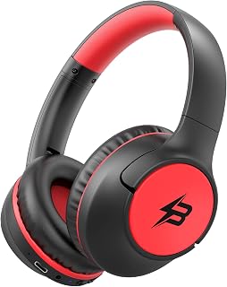 Kids Bluetooth Headphones, 85H Playtime for Toddler Boy (Black Red No LED)