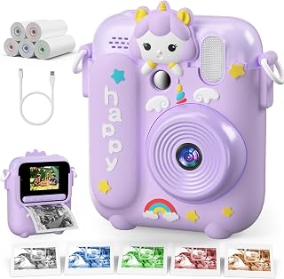 Kids Camera Instant Print, 3 4 5 6 7 8 9 10 11 Year Old Girl Birthday Gift | 1080P HD Video Digital Instant Camera for Kids with Silicone Cover & 5 Rolls of Printer Paper (Purple)