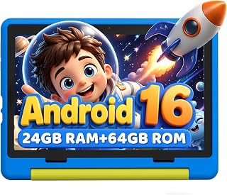 Kids Tablet,Android 16 Tablet for Kids 10 inch with Case,24GB RAM 64GB ROM | 1TB Expandable,6000mAh Battery Touchscreen Parental Control,Dual Camera, WiFi for Children Study Entertainment Gaming Gift