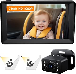 Kidsneed Baby Car Camera 7-Inch Baby Monitor for Car with USB Plug and Play Easy Setup 360 Degree Rotating Backseat Camera Two Kids HD 1080P Rear Facing Seat Cameras