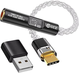 Kinboofi USB C to 3.5mm Audio Adapter with Dual Chip Hi-Res 32bit/384KHz DAC& 24bit/96KHz ADC Dongle Cable Cord,USB C to Aux Dongle HiFi Headphone Jack Cable for More Type C Devices (Black, USBC)